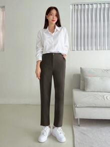 DAZY Women's Solid Color Pocket Straight Leg Loose Casual Pants, Business Casual,Women Dress Pants
