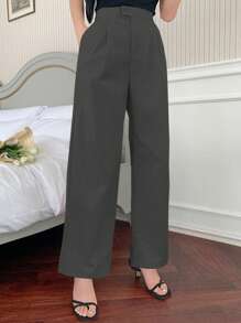 DAZY Celana Panjang Wanita Kasual Model Lurus, Minimalis dan Modis, Cocok untuk Gaun Musim Panas Wanita - Dark Grey - View 1