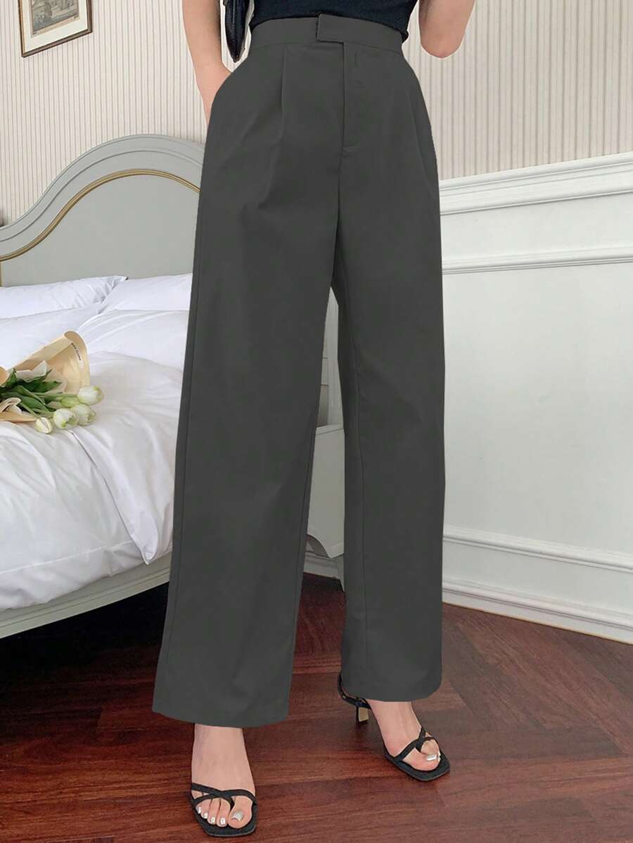 DAZY Celana Panjang Wanita Kasual Model Lurus, Minimalis dan Modis, Cocok untuk Gaun Musim Panas Wanita - Dark Grey - View 1