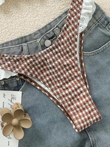 Swim Mod 格子荷叶边细肩带可爱泳衣套装女士夏季沙滩装