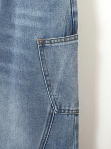 Tween Boy Boho Vintage Urban Street Light Wash Button Closure Denim Shirt And Baggy Cargo Jeans Denim Two Pieces Outfits