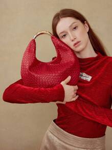 MOTF PREMIUM WOMEN'S FASHION TEXTURED EMBOSSED TOP HANDLE BAG - Red - View 5