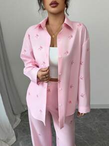 Chiquease Set de 2 piezas con estampado de mariposas en color rosa para mujer, apto para salida casual, fiesta o regreso a la escuela - Rosa - Ver 3