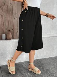 EMERY ROSE Pantalones capri de talla grande, cintura alta, rectos y sueltos - Negro - Ver 1