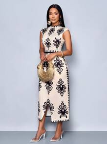 SOLERSUN Women's Stand Collar Sleeveless Bohemian Floral Print Summer Spring Beach Outfits For Woman Graduation Spring Break Concert Outfit Women Country Concert Outfit Wedding Guest Dress Women