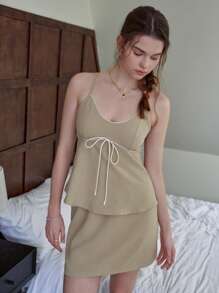 Jouncy 2 Stücke/Set Damen Lässig Minimalist Spaghetti Träger Top und Rock Set, modisch