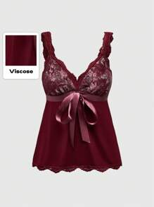 ROMWE Fairycore Women's Summer Fashion Lace Splicing Rose Pattern Lace Up Camisole