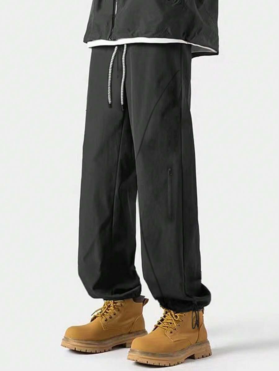 Chillumni Men's Drawstring Waist Pocketed Tapered Casual Pants, Husband And Boyfriend Gifts For Friends Outdoor INS Versatile - Black - View 1