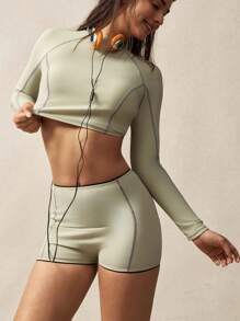 VARSIVA 女士插肩袖短款上衣和短裤冲浪装套装