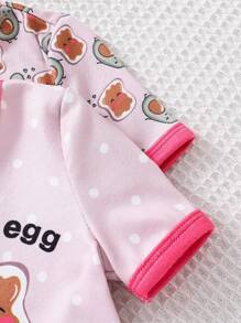 4pcs Baby Girls Breakfast Bread Avocado Print Purple Series Bodysuit And Pants Homewear Set - Multicolor - View 3