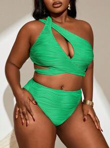 1 pieza Traje de baño con tirantes cruzados delanteros calados y sin mangas para mujer de talla grande, uso casual para playa y vacaciones