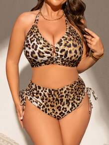 Swim Lushoire 2 buc. Costume de baie pentru femei cu imprimeu leopard de mărime mare, bikini, costum de baie sexy și la modă pentru vacanță pe plajă