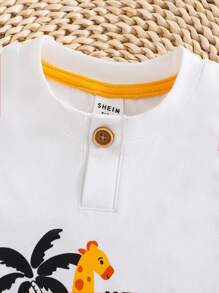 新生男婴可爱动物印花无袖上衣和短裤套装 幼儿夏季服装套装 - 白色 - 查看 4