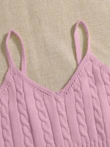 Chiquease Solid Color V-Neck Sleeveless Cropped Cable Knit Tank Spaghetti Strap Top, Great For Dates
