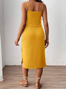 SHEIN Maternity Drawstring Casual Loose Layered Spaghetti Strap Solid Color Nursing Dress - Yellow - View 2
