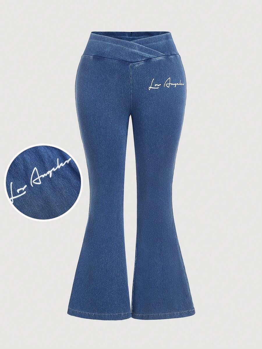 Comfortcana Plus Size Women's Casual Skinny Stretch Flare Jeans, Blue Summer,Vacation Woman,Easter,Spring,Western,Office For Women,Rave,Baby Shower ,Cottagecore,Country Women,Old Money Style Women,Going Out,Festival,Rodeo,Airport - Blue - View 1
