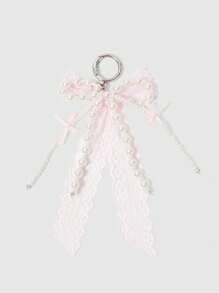 ROMWE Kawaii 1 Piece Pink Lace Bow & Pearl Keychain/Bag Charm - Pink - View 2