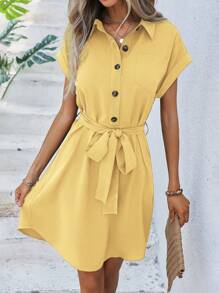 SHEIN Clasi 女士简约纯色休闲短袖连衣裙，适合夏季