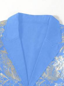 SHEIN Tween Boys' 2pcs Gentleman Suit - Metallic Print Blazer And Solid Color Pants, & Stylish For Birthday Party, Evening Party, Wedding, Wedding Guest, Pageboy, Ring Boy - Mint Blue - View 4