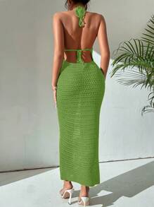 Breezaya Women's Backless Halter Neck Fitted Long Dress - Mint Green - View 2