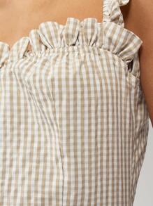 MISSGUIDED 夏季荷叶边背带迷你连衣裙A-Line太阳裙方领条纹沙滩度假派对无袖休闲轻便连衣裙 - 彩色 - 查看 4