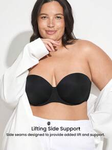 LUVLETTE Plus Woman Lingerie Black Breathable Strapless No-Show Seamless Push-Up Underwire T-Shirt Lingerie As Outerwear Basic Half Bra