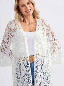 Miaspire White Embroidered Floral Fabric Splicing Tassel Hem Lightweight Women Jacket, Spring/Summer Resort Style - White - View 4