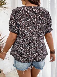 SHEIN Clasi 加上小碎花印花结饰前部荷叶边衬衫荷叶边上衣 - 彩色 - 查看 2