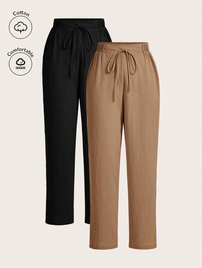 Poéselle 2 paquetes de pantalones de mujer de cintura alta - Pantalones de trabajo ajustados y elásticos, esenciales de oficina y casuales