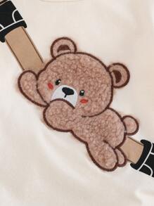 Cozy Pixies 2pcs/Set Baby Boy Cartoon Bear Print Soft Knit Pullover Crew Neck Short Sleeve Top And Elastic Waist Ankle-Length Pants - Khaki - View 5