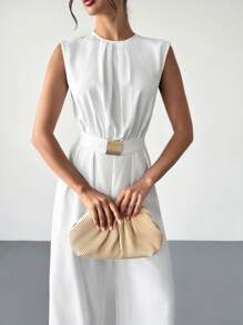 Firerie Mono de una pieza nuevo con cinturón de metal, ropa blanca festiva adecuada para la temporada de bodas, vestidos de dama de honor, fiestas, salidas, cooperación comercial y otras ocasiones, que resalta su belleza