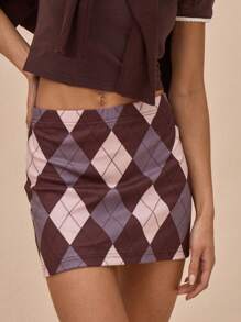 MUSERA Mid Rise A-Line Fitted Argyle Print Mini Skirt Spring Summer Cute 90s   Party - Multicolor - View 4