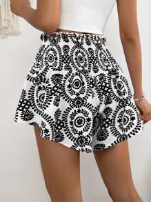 Breezaya Quần short ống rộng buộc eo họa tiết thực vật nghỉ dưỡng dành cho nữ - Nhiều màu - Xem 2