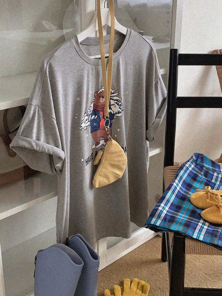 Women Round Neck Printed Casual Short Sleeve T-Shirt, Minimalist And Fashionable For Daily Wear Oversized T-Shirt