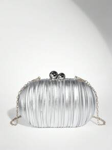 SHEIN BAE Women's Elegant Silver Clutch Evening Bag, Prom Bag For Party