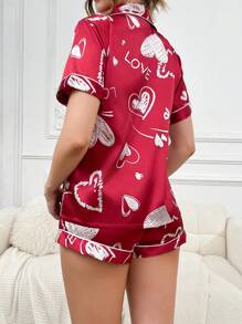 2pcs Heart Design Sleepwear Pajama Set For Women - Multicolor - View 4