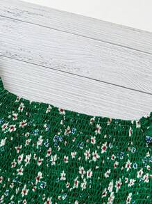 Breezaya Women's Ditsy Floral Square-Neck Ruched Puff Sleeve Ruffle Summer Blouse - Multicolor - View 5