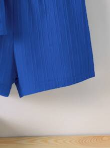 SHEIN Young Boy Solid Button Front Shirt & Shorts Without Tee, School, Campus, College Summer Holiday