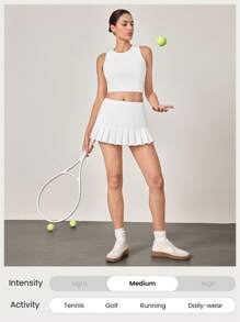 GLOWMODE 3 英寸 Easy Ace 凉爽感觉褶皱低腰裙，内置短裤侧袋防滑握把网球匹克球高尔夫日常休闲装 - 白色 - 查看 6