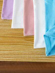 SHEIN Genkimix Kids 5 件/包年轻女孩牛奶丝简约吊带背心上衣带蝴蝶结，休闲舒适针织内衣，适合日常穿着 - 彩色 - 查看 6