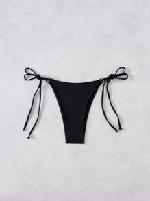 Swim Basics Bottom de traje de baño de mujer de verano tejido con abertura lateral, en color negro