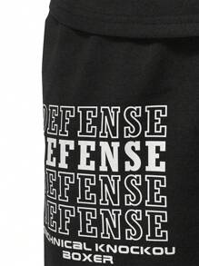 Manfinity Fitness Men's Letter Print Drawstring Hoodie & Shorts Sports Suit Men Shorts Set