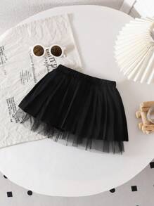 Baby Girl Korean Style Cute Casual Pleated Woven Mesh Hemline Tulle Skirt