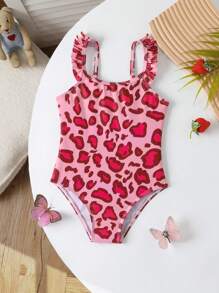 Young Girl Leopard Print Monokini Swimsuit - Hot Pink - View 7