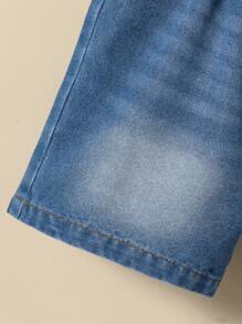 SHEIN 2025 Spring/Summer New Arrival, Casual & Comfortable White Tassel Decor T-Shirt Paired With Simple & Elegant Blue Denim Shorts, Classic Young Girls 2 Pieces Set, Suitable For Daily Wear, Outdoor Activities, And Family Vacation