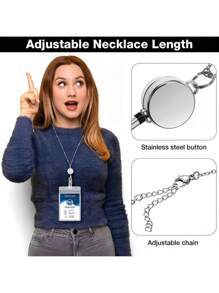 1 Bộ Dây đeo huy hiệu nữ, Dây chuyền huy hiệu có cuộn huy hiệu có thể thu vào, Bao gồm 2 ngăn đựng thẻ ID, Dành cho bé gái, Y tá, Nhân viên văn phòng Trở lại trường học - Nhiều màu - Xem 7