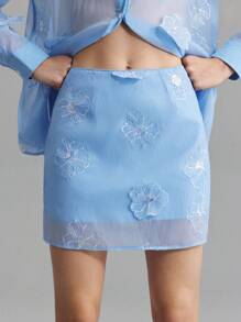 Ontre 2025 New Arrivals Vacation Style Light Blue 3D Flower Women's Skirt, All-Match Fashionable & Versatile Coordinating