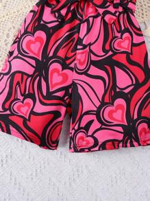 Mono informal de verano para niñas pequeñas de 4 a 7 años, estampado con corazones graffiti, de cintura estrecha y pierna corta