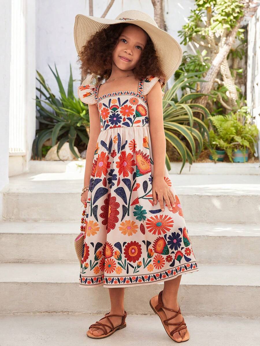 SHEIN SLAYR KIDS Young Girl Vacation Casual Floral Print Square Neck Ruffle Hem Form-Fitting Dress Young Girls Summer Dress Young Girls Clothing Dress Young Girls Spring Dresses Young Girl Spring Dress Youth Girl Dress,Vacation,Spring And Summer Suits Summer Dresses For Girls Boho Dress Kids Girls Boho Dress Young Girls Dresses Girls Boho Dresses Dresses Kids Boho Holiday Outfits - Multicolor - View 1