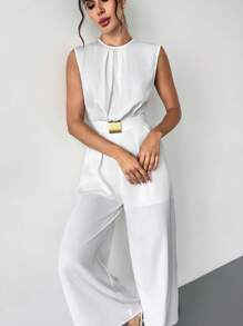 Firerie Mono de una pieza nuevo con cinturón de metal, ropa blanca festiva adecuada para la temporada de bodas, vestidos de dama de honor, fiestas, salidas, cooperación comercial y otras ocasiones, que resalta su belleza